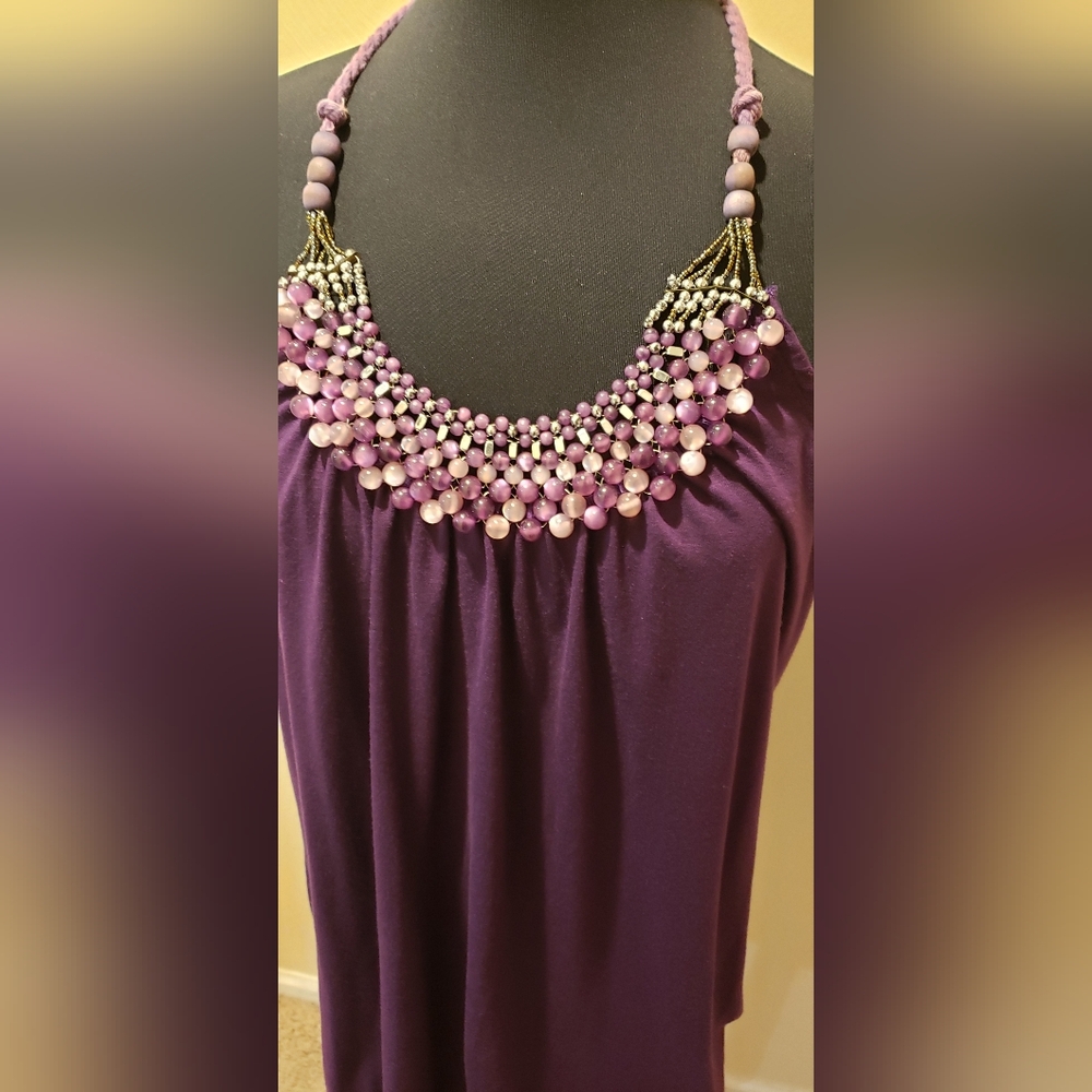 Purple Beaded Neckline Top